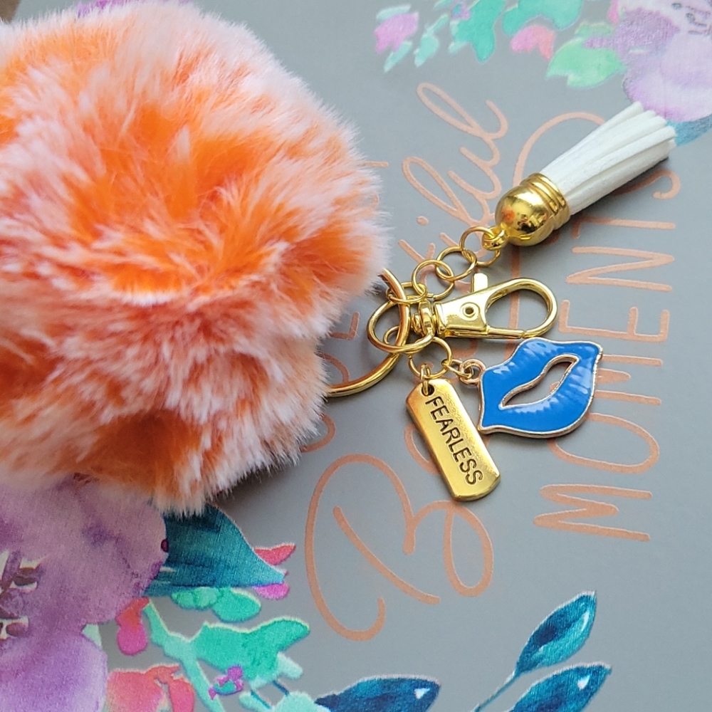 Pom Pom Keychain with tassle and blue lips